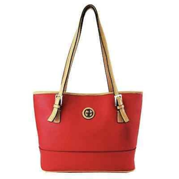 Giani Bernini Handbags - Giani Bernini Red/Tan Saffiano Domed Satchel NEW